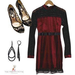 Romeo & Juliet Burgundy Velvet High Neck Burgundy Dress